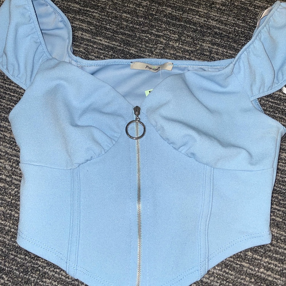 NWT papaya top size small blue corset zip up